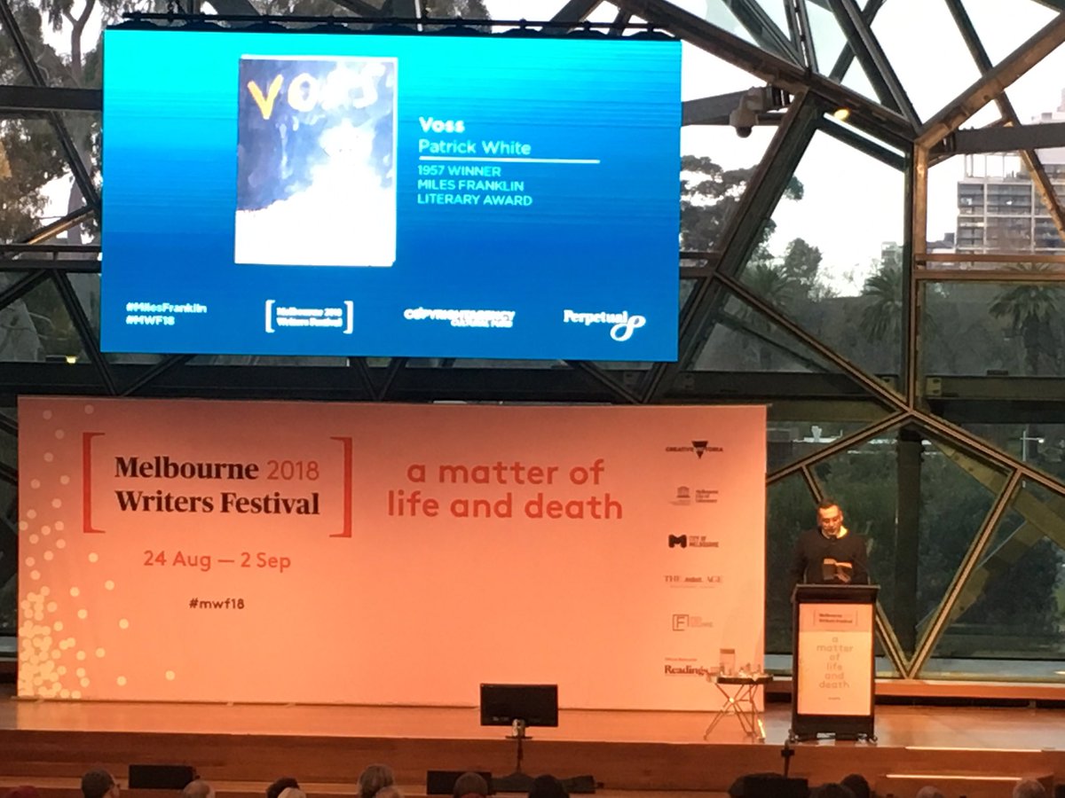 Carpe_Librum1's tweet image. Enjoying listening to Christos Tsiolkas reading from Voss by Patrick White at the @_milesfranklin Literary Award event #mwf18 #MilesFranklin love #aussieauthors