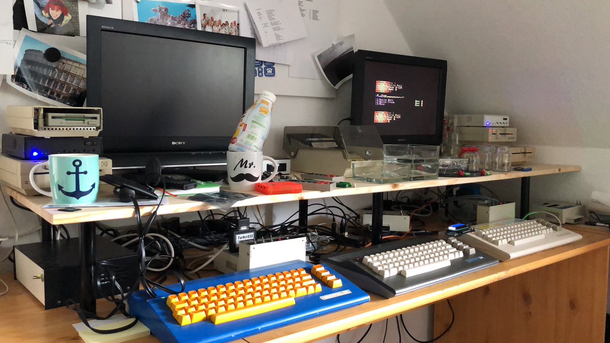 C64BBS's tweet image. C64 Area! Left: #Rapidfire BBS, Middle: Ultimate64, Right: Developer/Backup System.