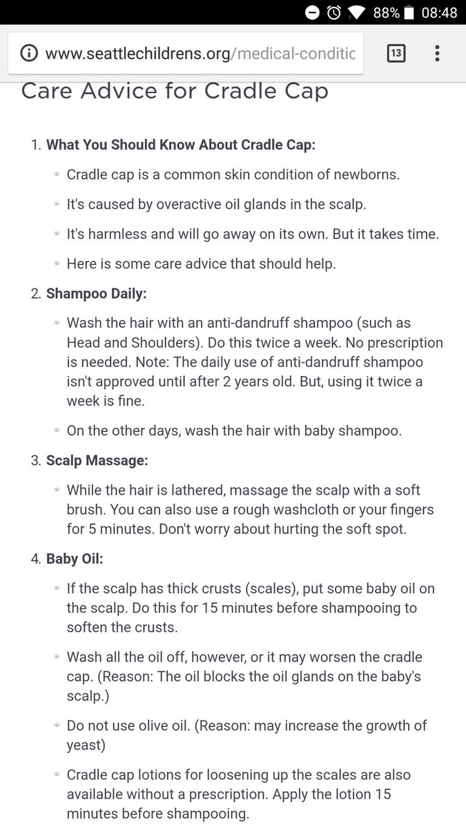Byrney2011's tweet image. Interesting that guidance from @seattlechildren on cradle cap differs so much from @NHSuk @WhitHealth #lookingforacure