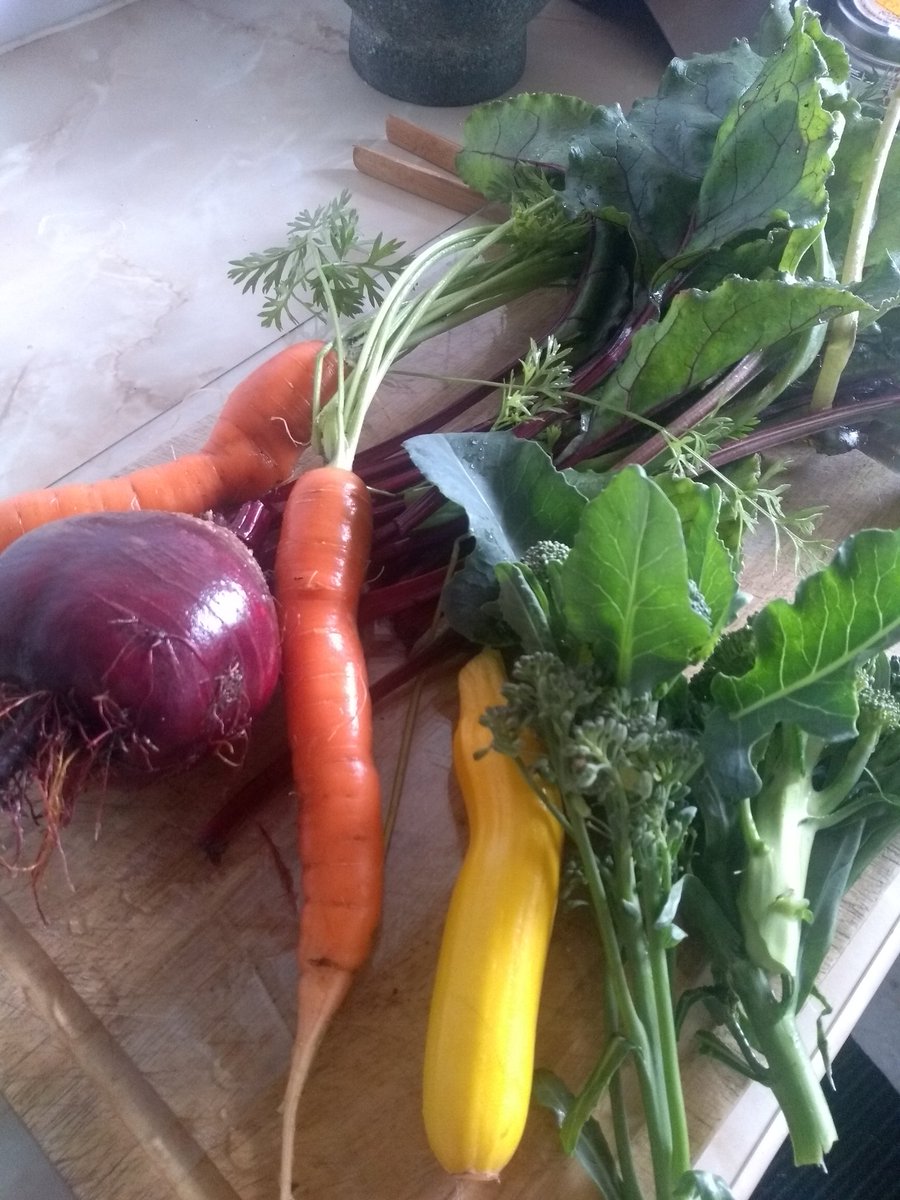 Dehoffren's tweet image. Veg from the garden to go with today's roast... So many pretty colours