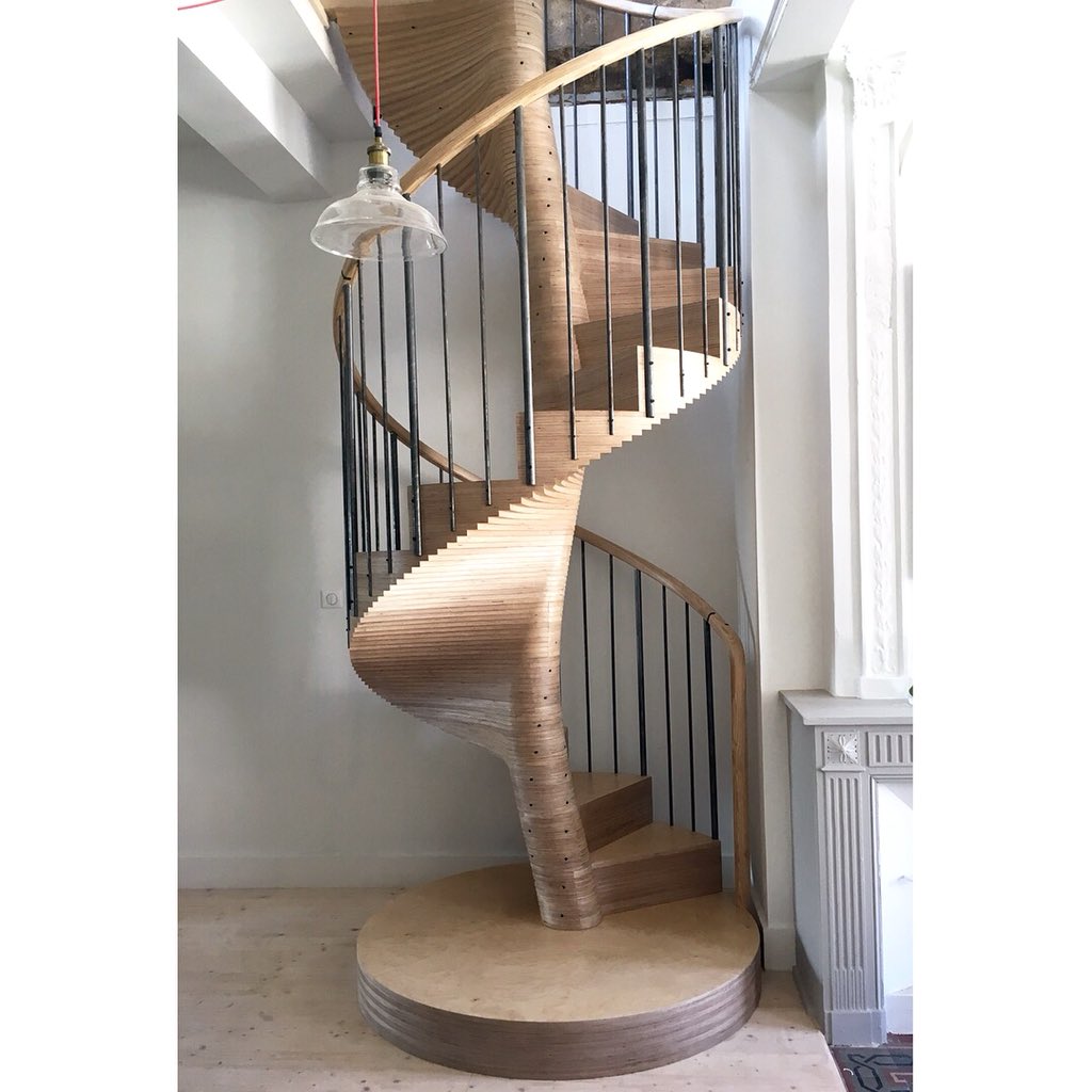 Just completed this in Montauban FR my take on a cnc plywood #spiralstaircase #awhiteworkshop