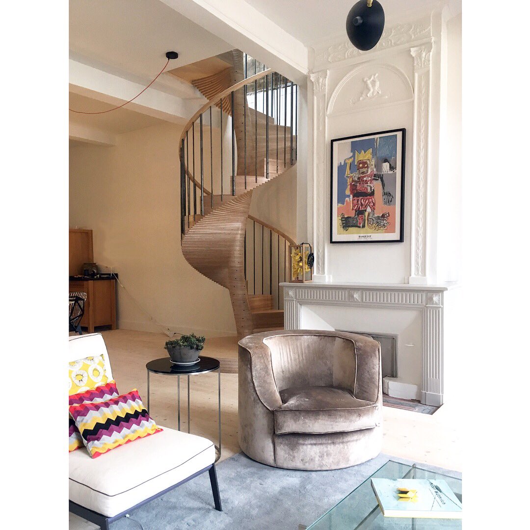 Just completed this in Montauban FR my take on a cnc plywood #spiralstaircase #awhiteworkshop