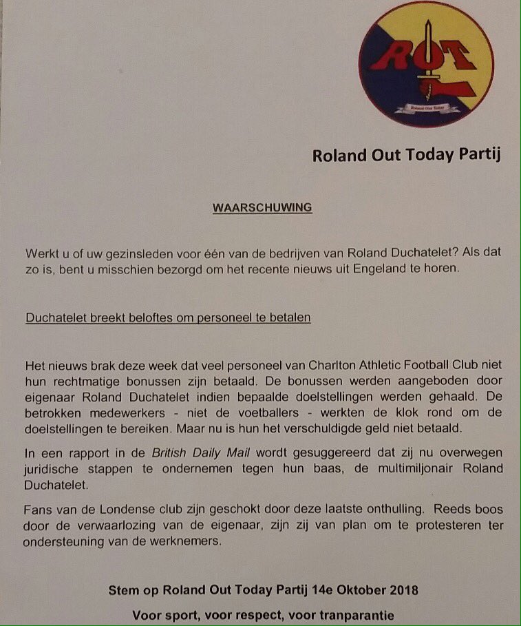 RolandOutToday's tweet photo. Here's a closer look at the 10k leaflets we delivered yesterday. #RolandOut #incompetentownerduchatelet https://t.co/ttAHvTHWwO