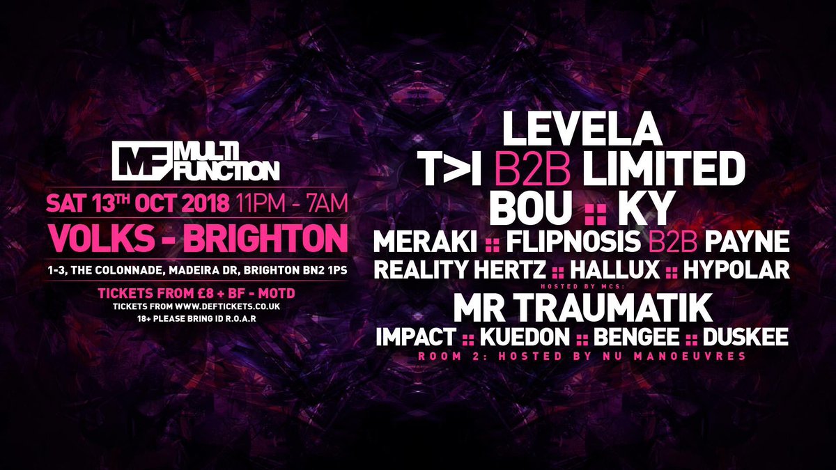 Levela (@djlevela) on Twitter photo The next <a href="/MultiFunctionHQ/">Multi Function</a> event is up!
Sat 13th Oct : BRIGHTON
Tickets from £8 👉 bit.ly/MF13Oct The next <a href="/MultiFunctionHQ/">Multi Function</a> event is up!
Sat 13th Oct : BRIGHTON
Tickets from £8 👉 bit.ly/MF13Oct