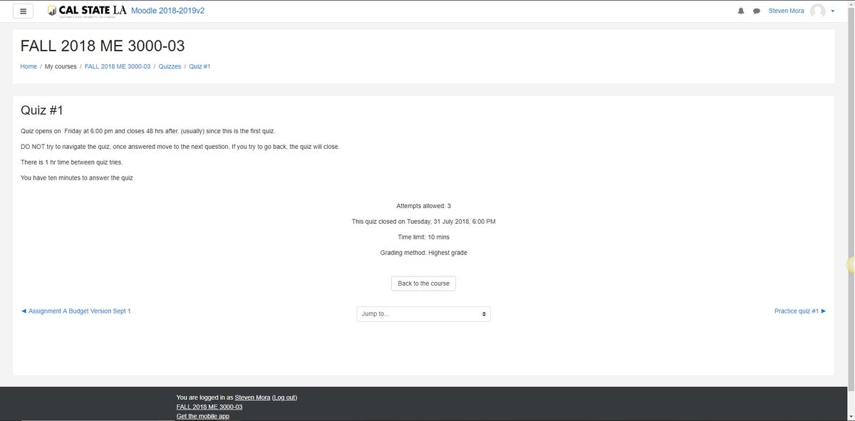 MoraEngineer's tweet photo. @EnvPhD Hi Dr. Espinosa, This is Steven from CSULA ME3000. It Seems that Quiz 1 was closed on Tuesday, July 31. As a result, others and my self are unable to complete Quiz 1. Maybee we are not doing something right... I thought it best to contact you. https://t.co/jTSh3fcLOi