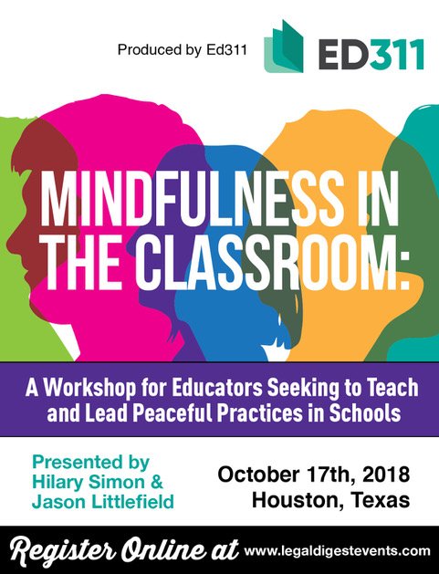 SelHilary's tweet photo. How can #mindfulness bring more peace to your classroom?  Hope to see you in Houston on October 17th!  Thank you, @Education311 for your partnership! https://t.co/28tWEv1Blg