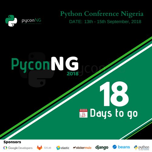 pyconnigeria's tweet image. 18 days until #PyConNG2018 Make sure you have registered at   pycon.ng/tickets  #PyConNG