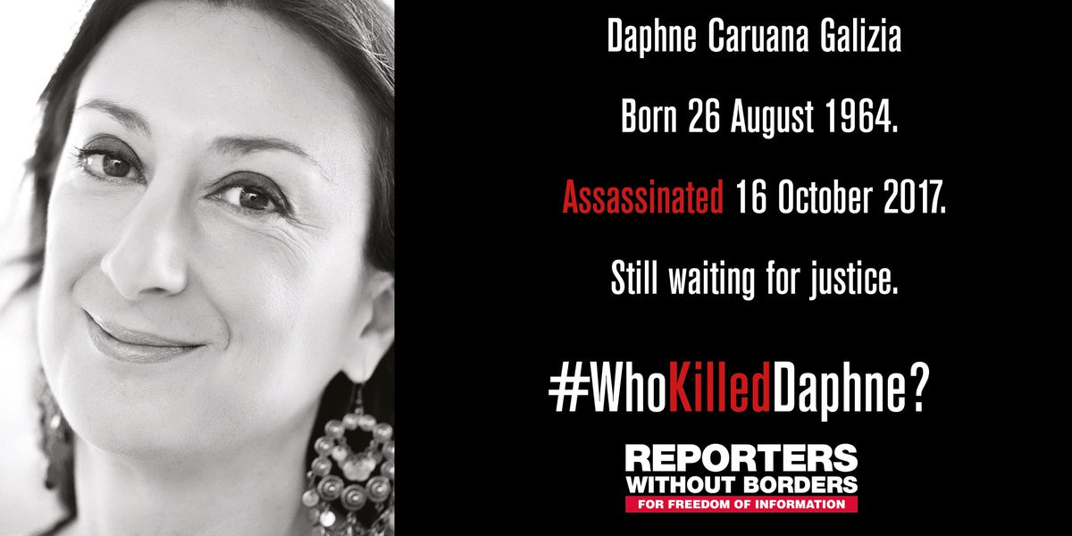 Today would have been the 54th birthday of the Maltese-based investigative journalist #DaphneCaruanaGalizia. But it is not... because she was assassinated on 16 October 2017. Still waiting for justice. #WhoKilledDaphne?