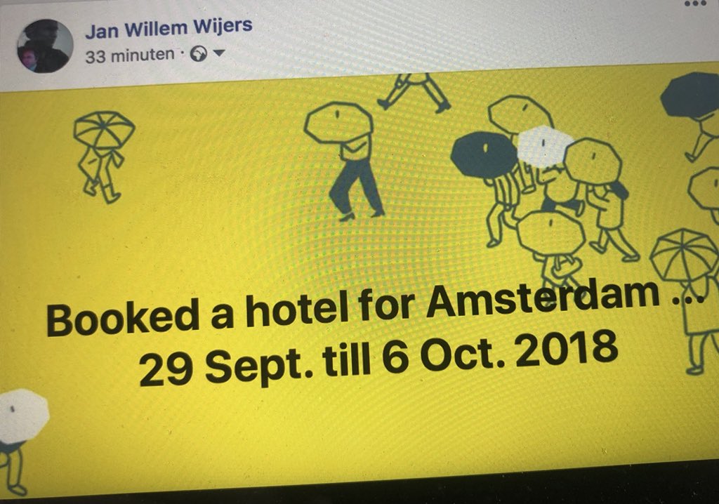 … booked a hotel for Amsterdam … 29 Sept. till 6 Oct. 2018 … <a href="/MinPres/">Dick Schoof</a>