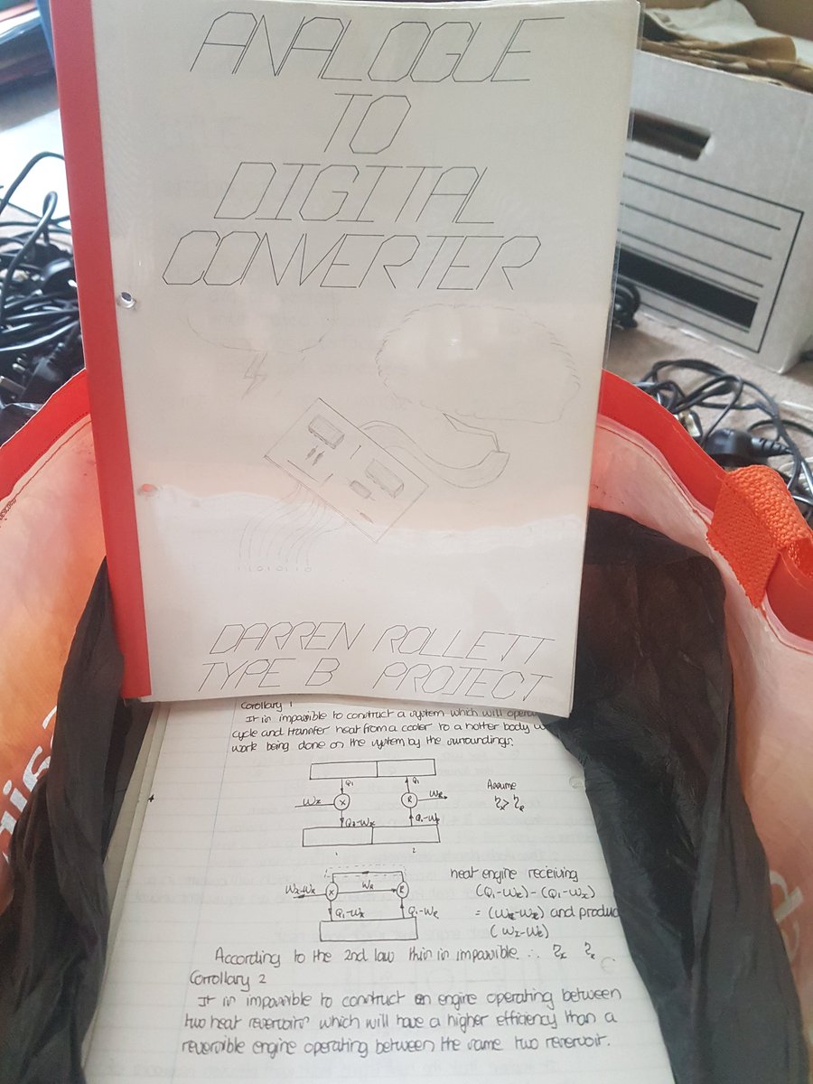 DazzaOnTheRoad's tweet photo. Interesting what you find when preparing to move. My first every electronics project, IOT in 1988 and not a cloud insight. Also found notes from a thermo fluid mechanics lecture. https://t.co/aGYugsKZAf