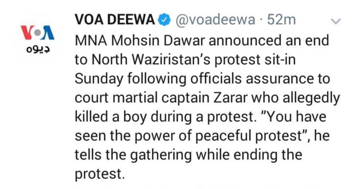 OfficialDGISPR's tweet photo. While an inquiry has been ordered to ascertain facts, no assurance given for any court martial. No one was killed/injured by Forces. @voadeewa keeps up its tradition of false reporting. People of Waziristan are peace loving and value the attained peace. https://t.co/JV5SypbFnl