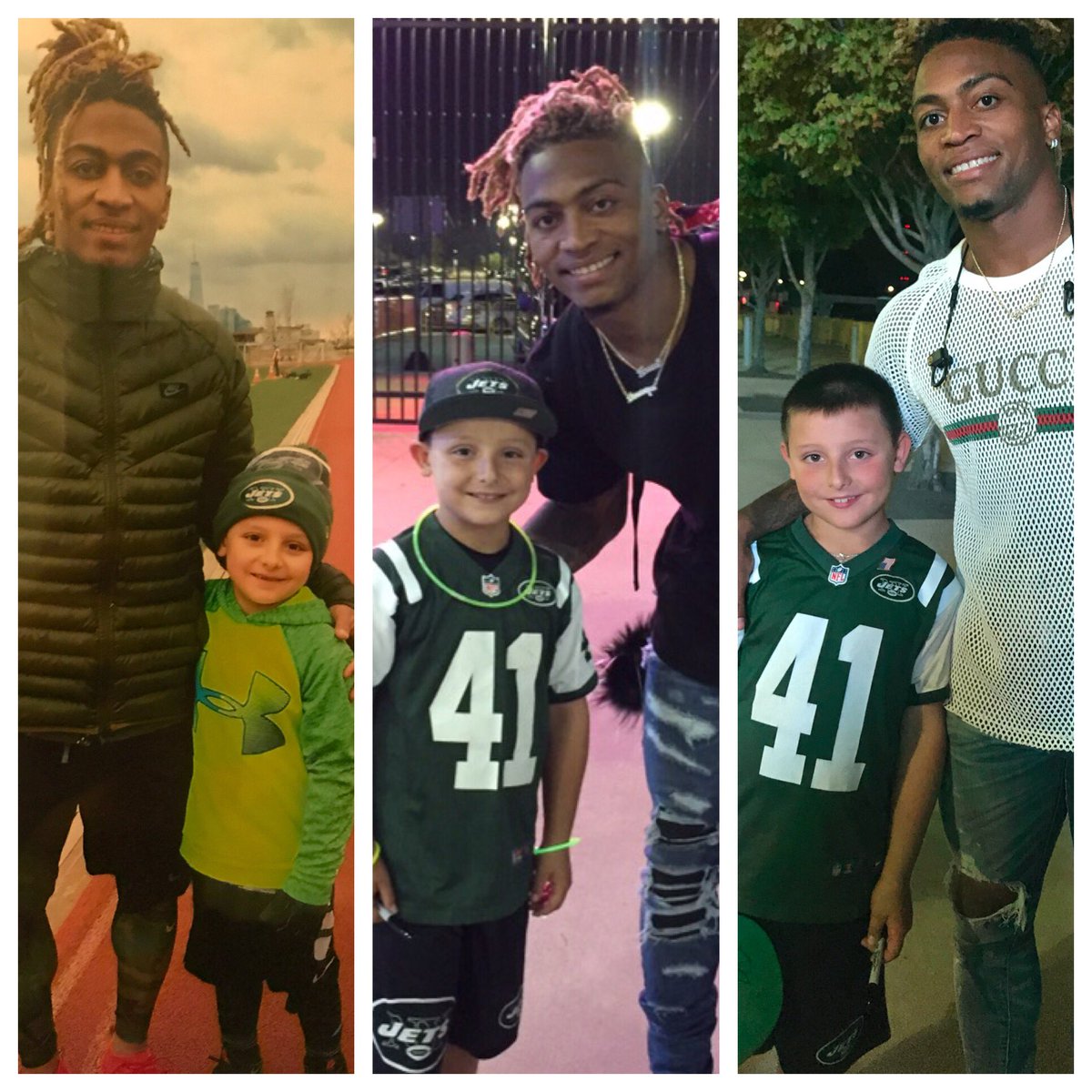 DianaNJTarHeel's tweet photo. Two and a half years @BusterSkrine oh how Trav has changed. A baby no more. You have forever impacted Travis, and we are forever grateful. @nyjets #jets #skrineway #skrineway41 #nyjets #jetlife from fan to friend. https://t.co/ikNeZ2C231
