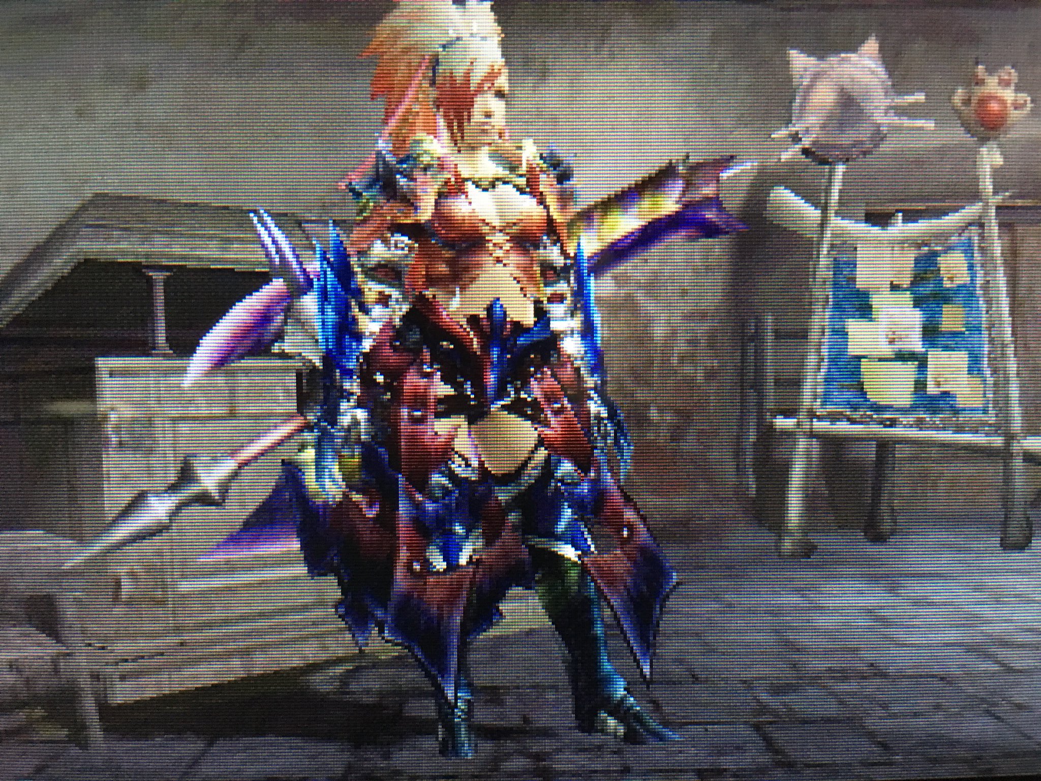割れ物中尉 Mhxxドレコン 部門 ハンタードレス部門 女 武器 ランドグリーズエピネ 頭 紅兜ヘルム 胴 岩穿メィル 腕 荒鉤爪アーム 腰 燼滅刃フォールド 脚 青電主グリーヴ 武器 防具 そしてカラーリングの全てを異なる二つ名で揃えた装備