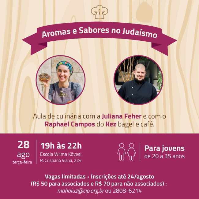 cipsp's tweet photo. Dia 28/08,temos a aula de culinária com a chef Juliana Feher, especialista em Bagel e com o chef Raphael Campos que comanda a cozinha do restaurante Kez em Pinheiros. Imperdível, a partir das 19h.
Inscrições e informações: mahaluz@cip.org.br - 2808 6214. https://t.co/dX4DAynL2V