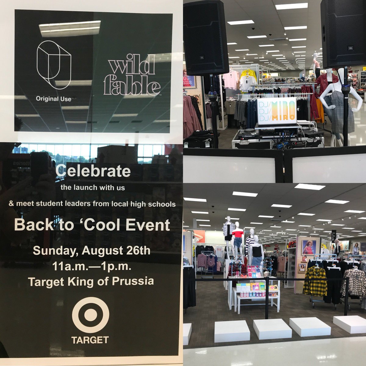 Getting ready for our Back to ‘Cool event at #Target #KOP! Come have fun with our in-house DJ, and get a cool back to school wardrobe! #WildFable #OriginalUse #backtoschool #guestobsessed #style #KingOfPrussia