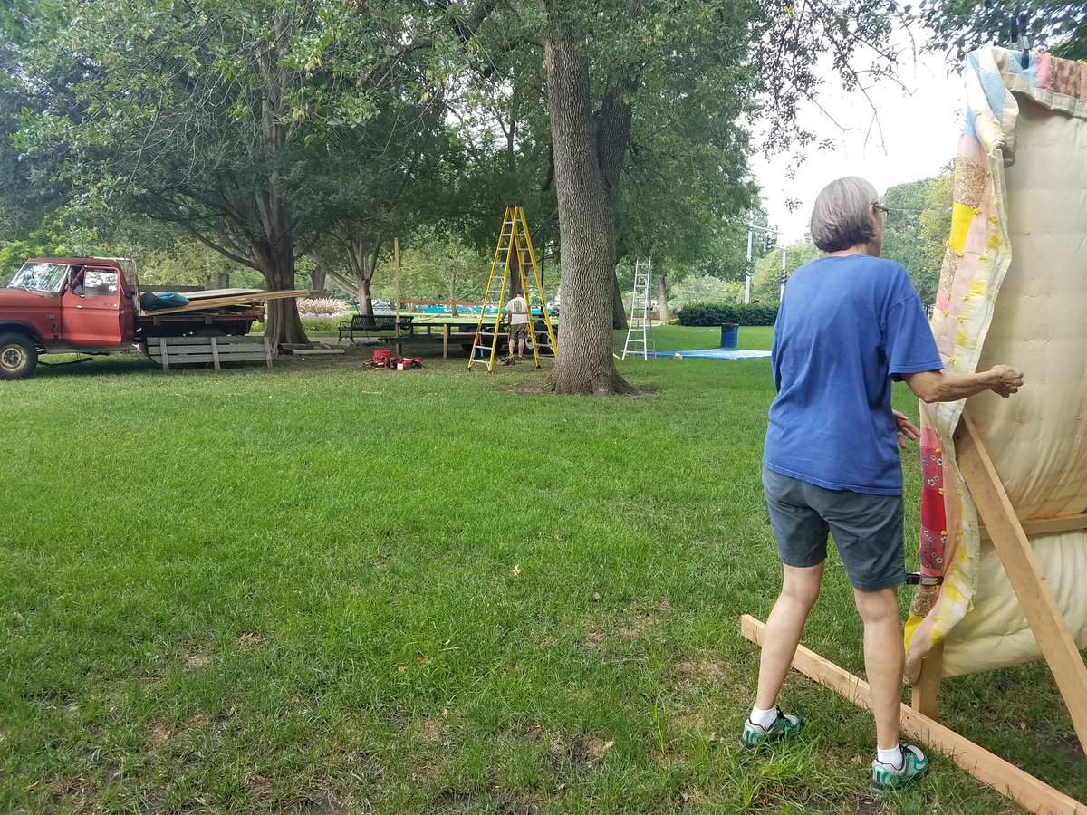 KansasFidPick's tweet photo. It's a beautiful morning in South Park and the stage is being set (literally) for the 38th Annual Kansas State Fiddling &amp; Picking Championships! Come see us for a day of music, food, art, and fun! See you at noon! #Fidpick https://t.co/W5VHbVDbWS