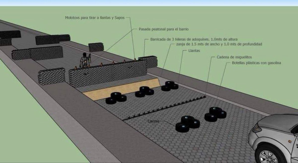 WolfNi01's tweet photo. En vez de dos hileras de adoquines deben ser 3 hileras. En Masaya se comprobó que las camionetas atraviesan las dos hileras sin problema. Ya si se le agrega zanja enfrente será difícil que entren #SosNicaragua #GritoPorNicaragua | 20 https://t.co/BoiznSyj28