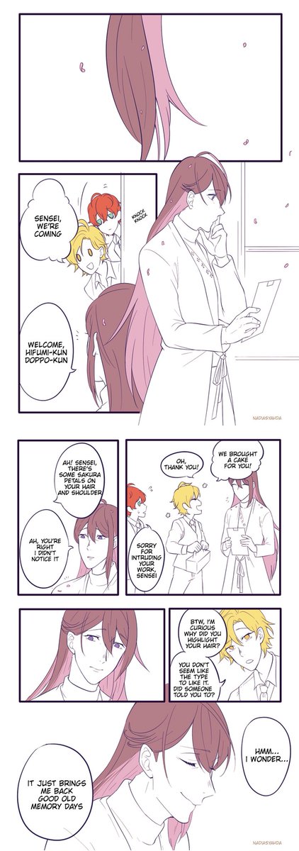 what if MTR dont have highlighted hair before, it was Ramuda's idea first to do it on Jakurai's

Doppo and Hifumi didnt really interested at first, but after learning Jakurai's reason they decided to highlight their hair too, in order to make sensei happy

#HypnosisMic #Matenrou 