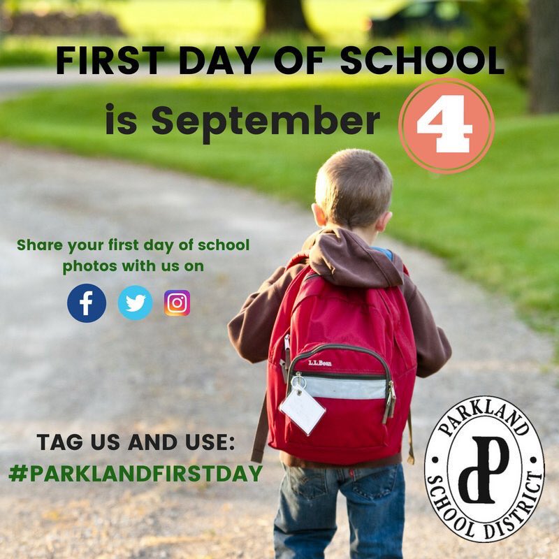 MOulyUhl's tweet photo. One more week to go! We’re looking forward to seeing everyone on the first day of school. Share your pictures with us #PARKLANDFIRSTDAY https://t.co/4LZJT4MiCz