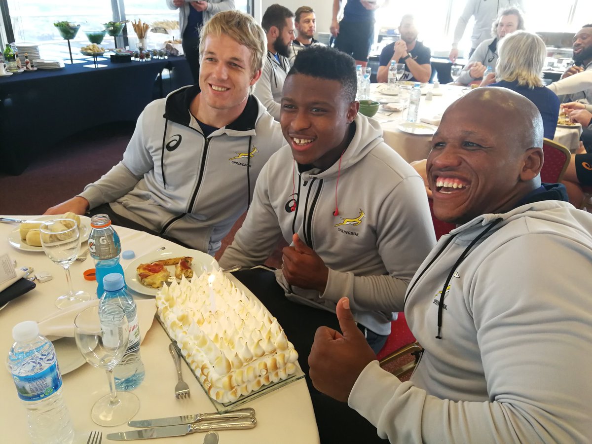 Springboks's tweet photo. Congratulations to Aphiwe Dyantyi who is celebrating his 24th today!🎉🎂#LoveRugby https://t.co/VmgEQxida8