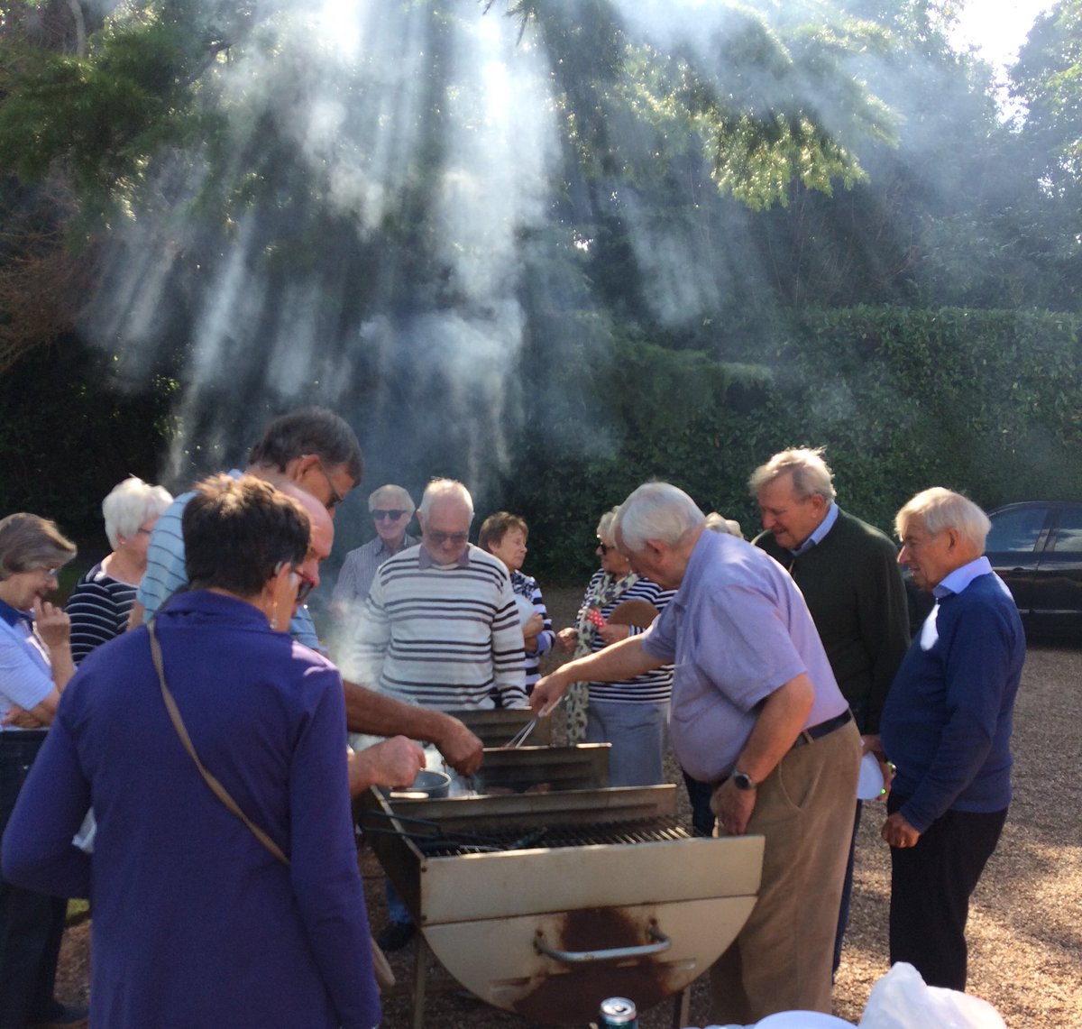 TalgarthMChoir's tweet photo. Conforming to the norm where the BBQ is controlled by the men. All was well though and no one died of food poisoning. Thankfully the weather held and we all enjoyed a thoroughly pleasant afternoon. https://t.co/RQ355eXn4I