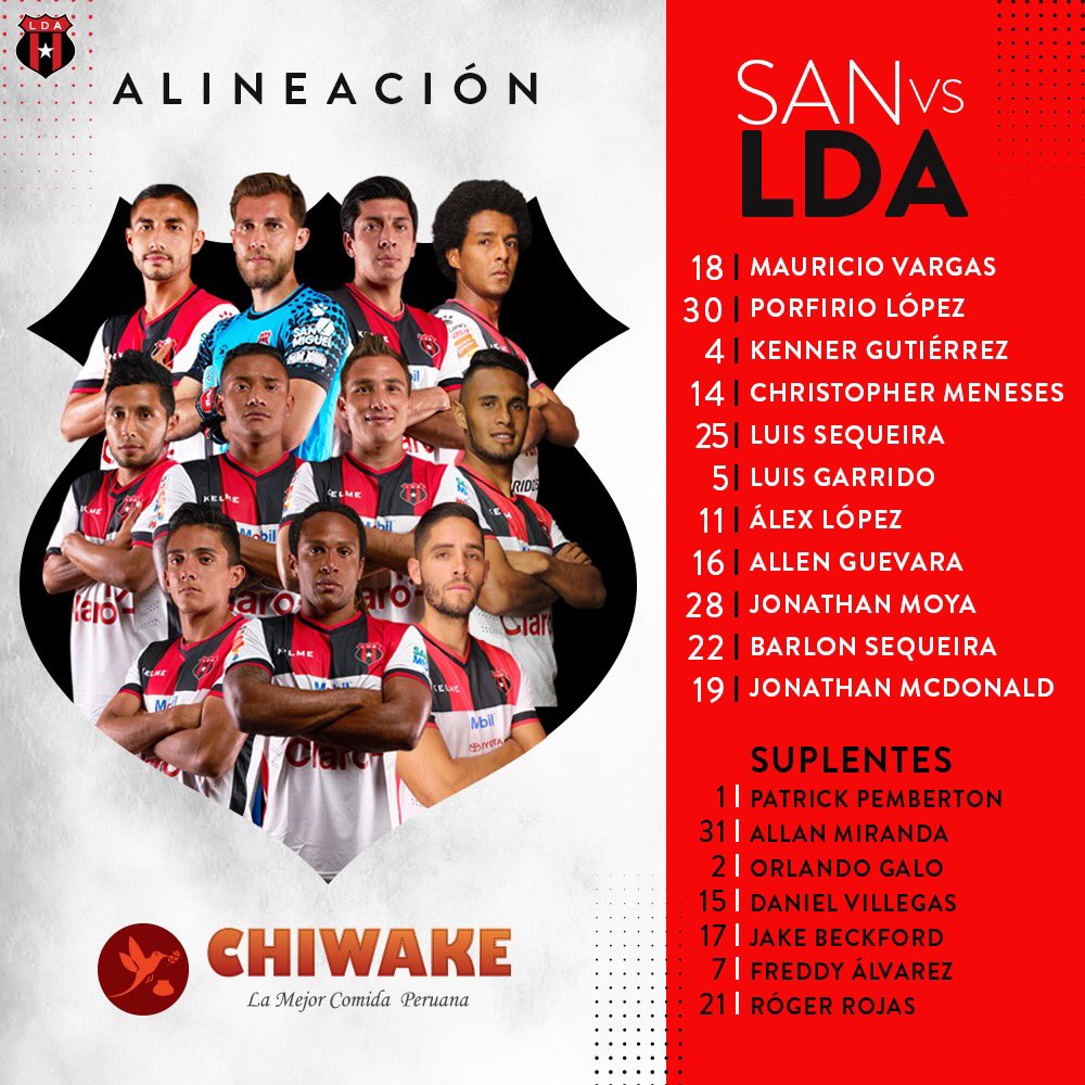 Así alinea #Alajuelense para enfrentar al #Santos
@rrojasl vuelve al banquillo @LuisSequeLDA a la titular y @JMCube14 no fue convocado.