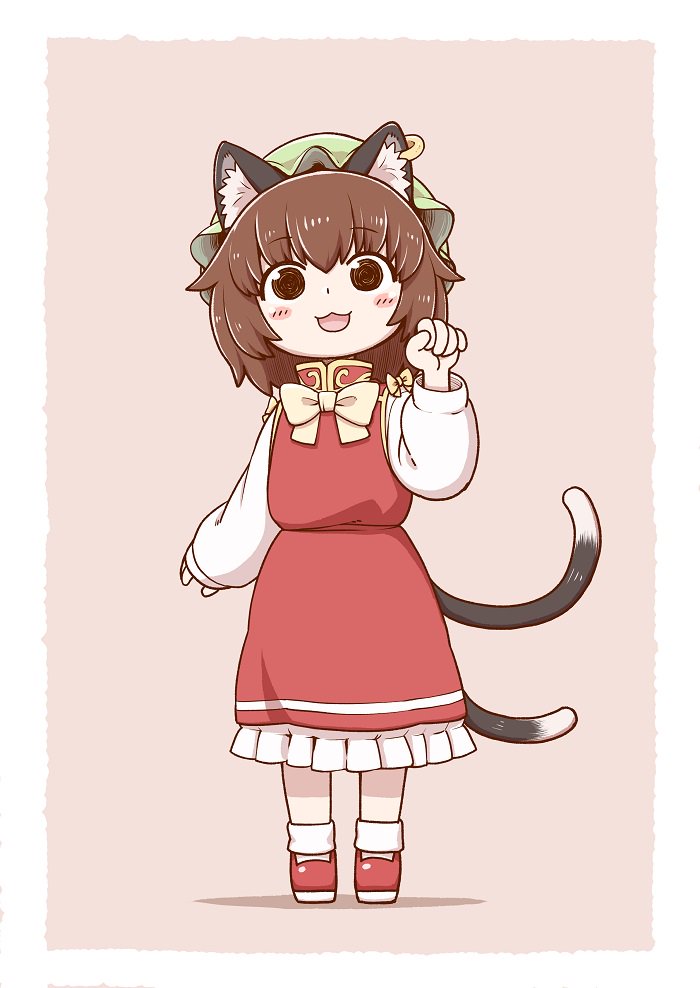 chen 1girl animal ears brown hair tail solo cat ears hat  illustration images