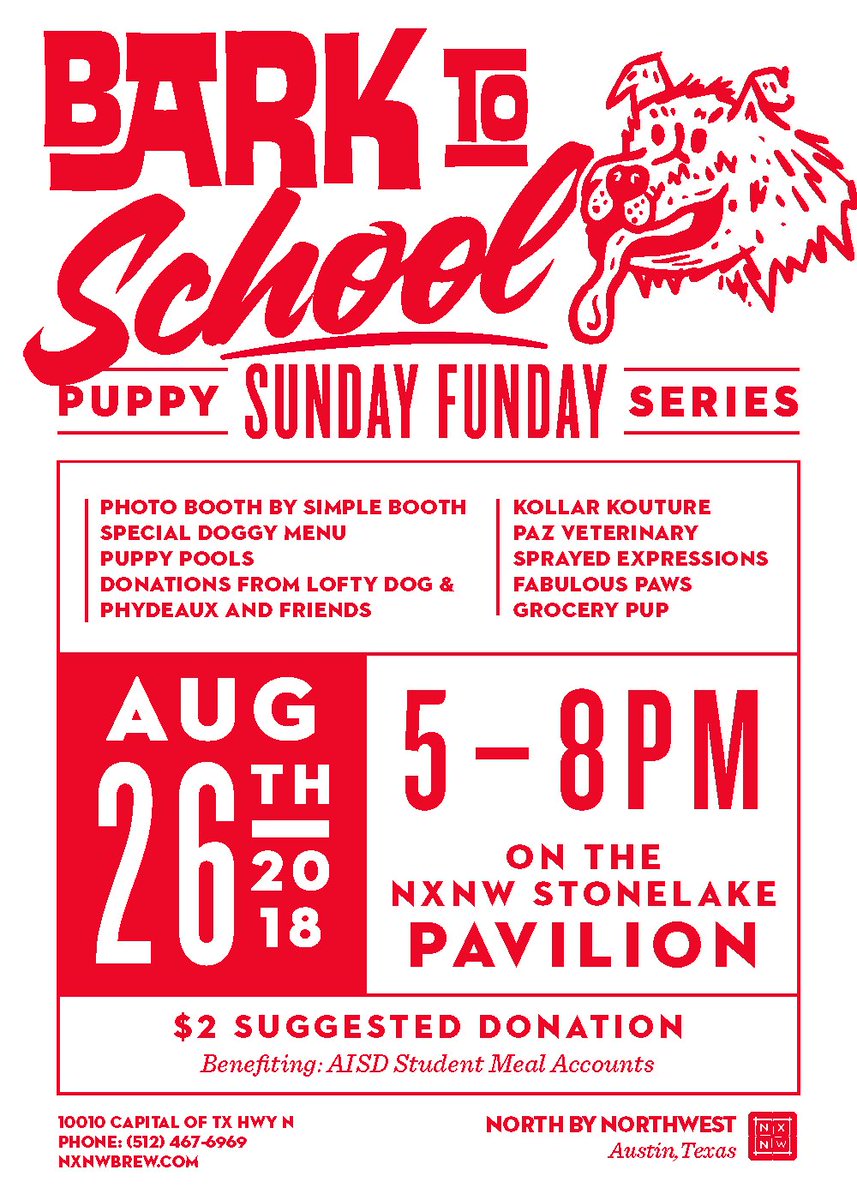 Today is the day! Come PAWTY with us from 5-8pm at the NXNW Stonelake Pavillion! You don't want to miss this...
.
.
.
#NXNWBrew #puppypawty #barktoschool #atx
