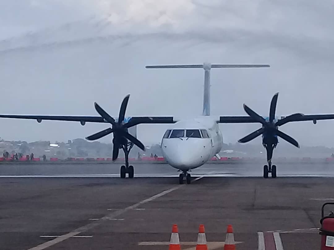UgandaCAA's tweet photo. Air Tanzania has resumed flights in and out of Entebbe Airport and will be flying four times a week. The Minister of State, Transport, Hon. Aggrey Bagiire and his Tanzanian counterpart, Hon. Isaac  Aloyce Kamwelwe presided over the launch. @MoWT_Uganda @AirTanzania https://t.co/Qbzg422D5X