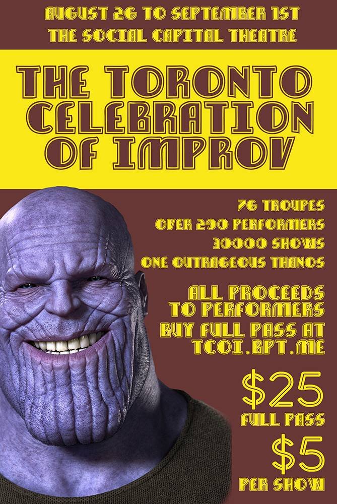 TheSoCap's tweet photo. One week. 300 performers. 70 troupes. Over 30 shows. The Toronto Celebration of Improv has started! 11 shows today including performances from @SoulDecisionTO, @parkerseville and so, so many more. 

Full festival pass at https://t.co/WT2WhcRGSW
 #Toronto #improv #comedy https://t.co/l6SGEc09XQ