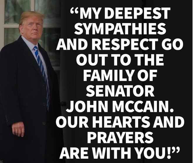 ProfCarson44's tweet photo. Trump, who was just ugly to McCain after he was greatly ill, is still making it about himself. Note a picture of himself. https://t.co/i8FjdFmDHD