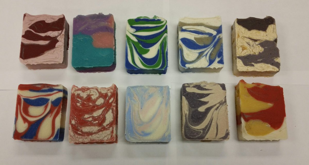 wnchem's tweet photo. Our 10 batches of soap (170 bars) from Friday! These will "cure" over the next 4-5 weeks before we label & use them. Terrific job to everyone! @WNChemGems #WNsoapProject https://t.co/ROkC8vF9gw