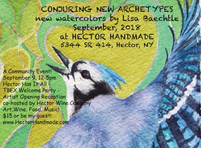 #LisaBaechtle's #ConjuringNewArchetypes #ArtShow is Sunday September 9th! This gifted #watercolorArtist even welcomes you to be her guest for complimentary admission if you request! Details on our #FLX #ArtBlog!
#flxart #ithacaart #hectorhasitall #tbex

hectorhandmade.tumblr.com