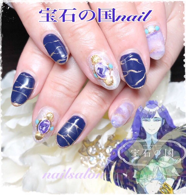 毎月のお楽しみ❤️ネイルチェンジ💅今回も宝石の国シリーズ💎ラピスラズリネイル💅濃紺のカラーがカッコイイ感じに仕上がりまし