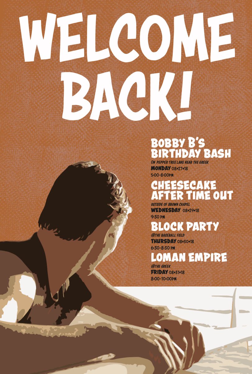 ASBactivities's tweet image. Mark your calendars, Lomans! We have lots of fun events planned this week — don’t miss out! We’ll see you tomorrow at 5pm on Pepper Tree Lane! #WelcomeWeek #PLNU