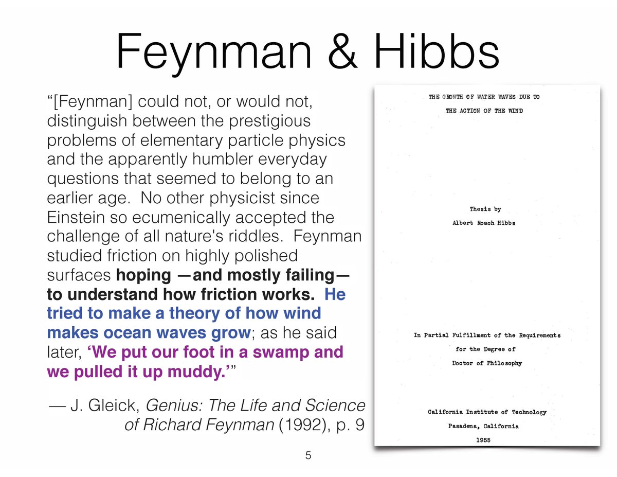 escalanatural's tweet image. I&apos;m preparing a talk on how the wind raises water waves. Feynman and his collaborator Al Hibbs tackled this unsuccessfully in the 1950s. And I think it&apos;s related to the theory of dry friction, which also stumped Feynman. #Feynman100 #NonEquilibriumDynamics