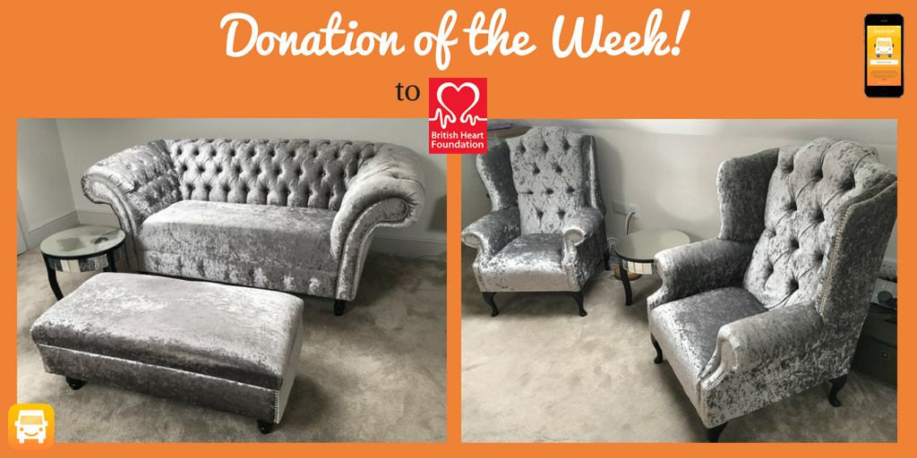 GoneForGoodApp's tweet image. We love unusual furniture that gets donated to our partnering charities! What do you think of this silver sofa? It came with two matching armchairs #Funickers