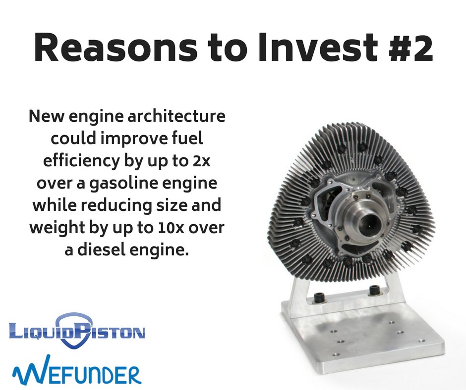 Our #newengine architecture could improve #fuelefficiency by up to 2x over a #gasoline engine while reducing size and weight by up to 10x over a #diesel engine. Check out our @Wefunder page for more information: bit.ly/InvestLiquidPi….