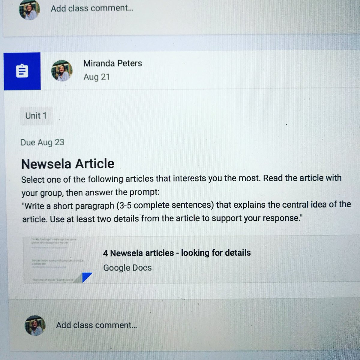 MsPeters6's tweet photo. It seems that a lot us forgot to complete the article assignment that was due Thursday... remember, you lose 10% each day that it’s late. AND DO NOT COPY AND PASTE YOUR ANSWERS. https://t.co/KCNFpOwnZO