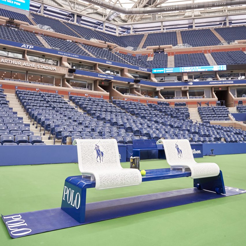 dezeen's tweet image. US Open tennis courts spruced up with furniture by Michael Graves' studio on.dezeen.com/aV38zI