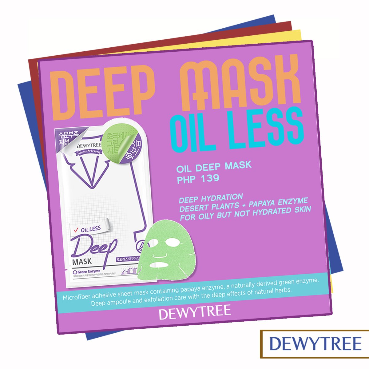 DewyTreePH's tweet photo. DEEP MASK

Microfiber adhesive sheet mask containing papaya enzyme, a naturally derived green enzyme. 
Deep ampoule and exfoliation care with the deep effects of Natural Herbs.

#DewytreePh #deepmask #OilLessDeepMask https://t.co/HnoULrLVm6