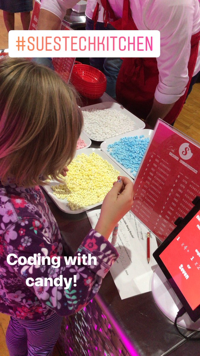 Zoë and I had the best time at @suestechkitchen today! She was really into the coding with candy activity!