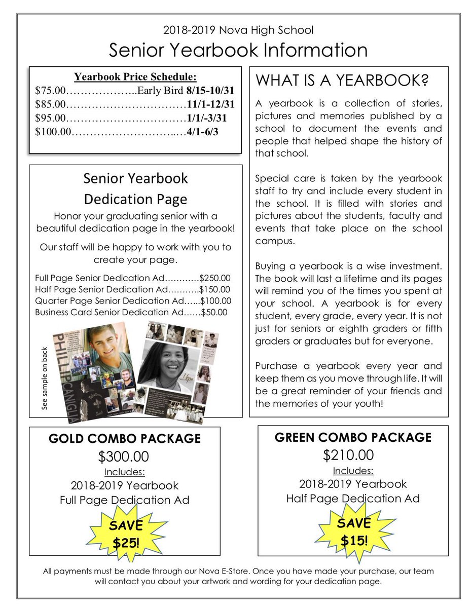 novayrbk's tweet photo. Seniors: honor your graduation with a dedication ad in the yearbook! Combos are on sale now on the Estore! Don’t miss out on your chance to save $$$! https://t.co/eQg1WijbpO