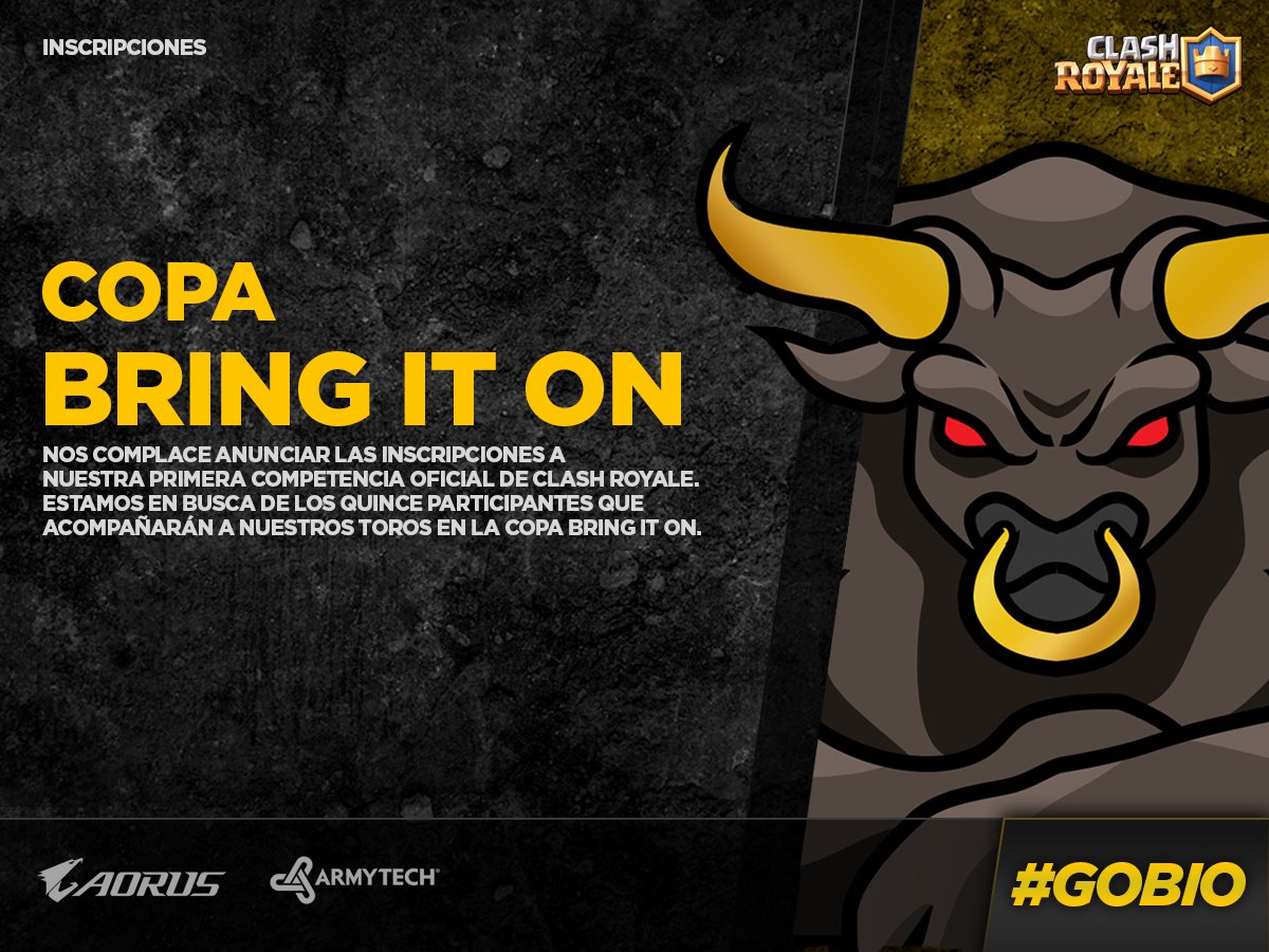 #CR👑 | Nos complace anunciar las inscripciones a nuestra primera competencia oficial de #ClashRoyale ¡Sumate a los 15 equipos que lucharán junto a nuestros toros por USD200 en premios! El coste de inscripción es de USD11, más información por mensaje privado.