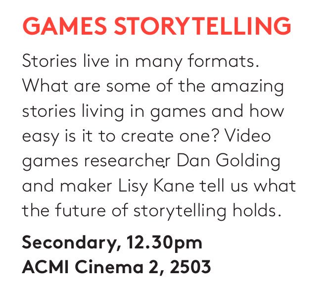 lisy__k's tweet image. Today @dangolding and I will talking videogames @melbwritersfest schools program! #MWF18

No, I’m not a games writer but yes I’m a maker.