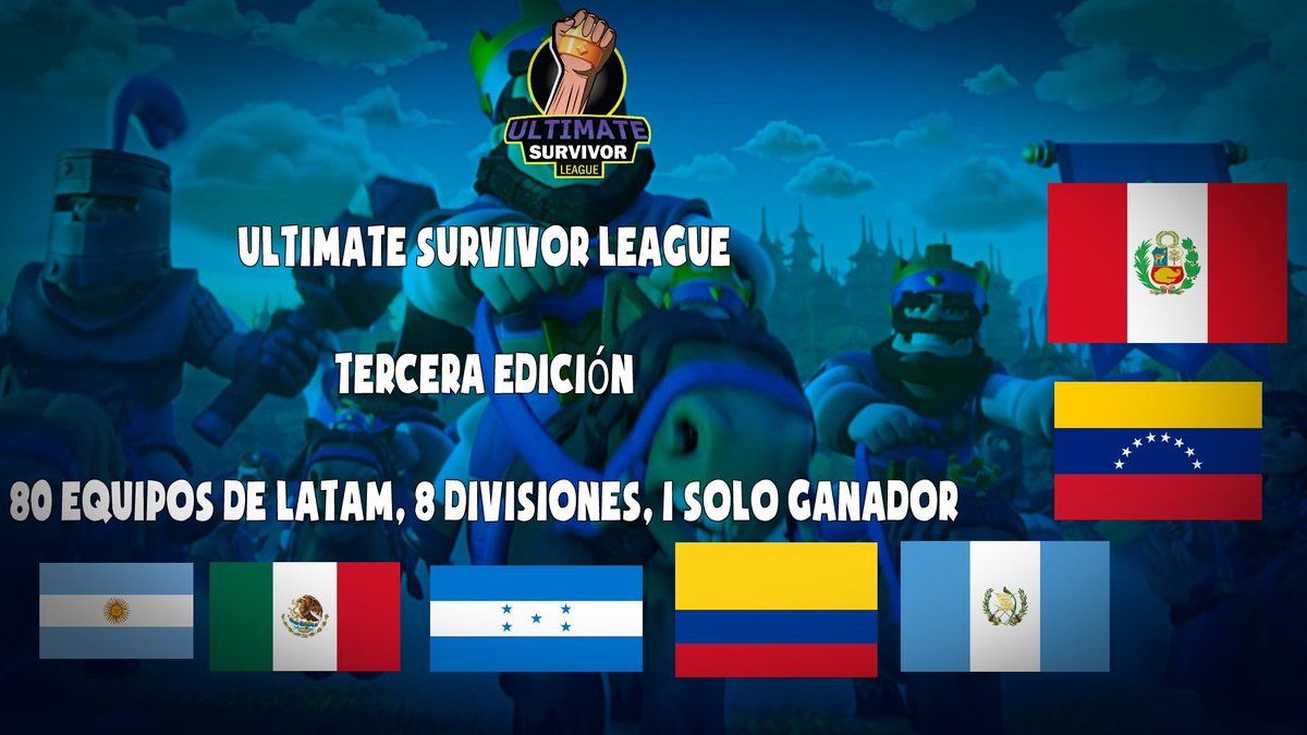 #USL 3era edición. Inscripciones abiertas.
Requisitos:

• Seguir a: <a href="/USurvivorL/">Ultimate Survivor League</a> <a href="/MeanMachineGG/">Publicidad Mean Machine</a> <a href="/gamer_dal/">Dal</a> &amp; @Diego_EF_ 
• Dar RT y Like
• Pedir 20 RT etiquetando a la liga.
• Tener discord
• Ser de LATAM
• Logo en PNG
• Sólo 8 divisiones 🇻🇪🇵🇪🇲🇽🇭🇳🇬🇹🇨🇴🇦🇷🌎