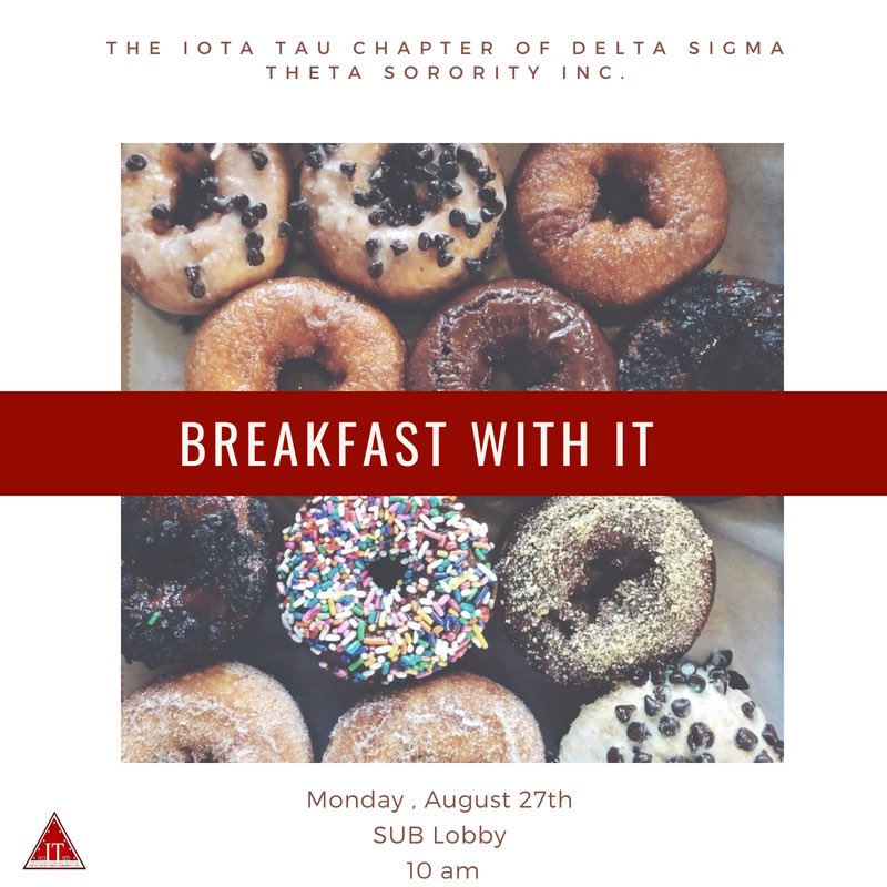 MTSU_Deltas's tweet photo. Class is in session‼️📚 Therefore, breakfast is on us.☺️ Join IT in the SUB lobby TOMORROW at 10am for grab’n’go breakfast to jumpstart your first day. See you there!🍎🍩 #MTSUDeltas https://t.co/X9uoNIzrsg