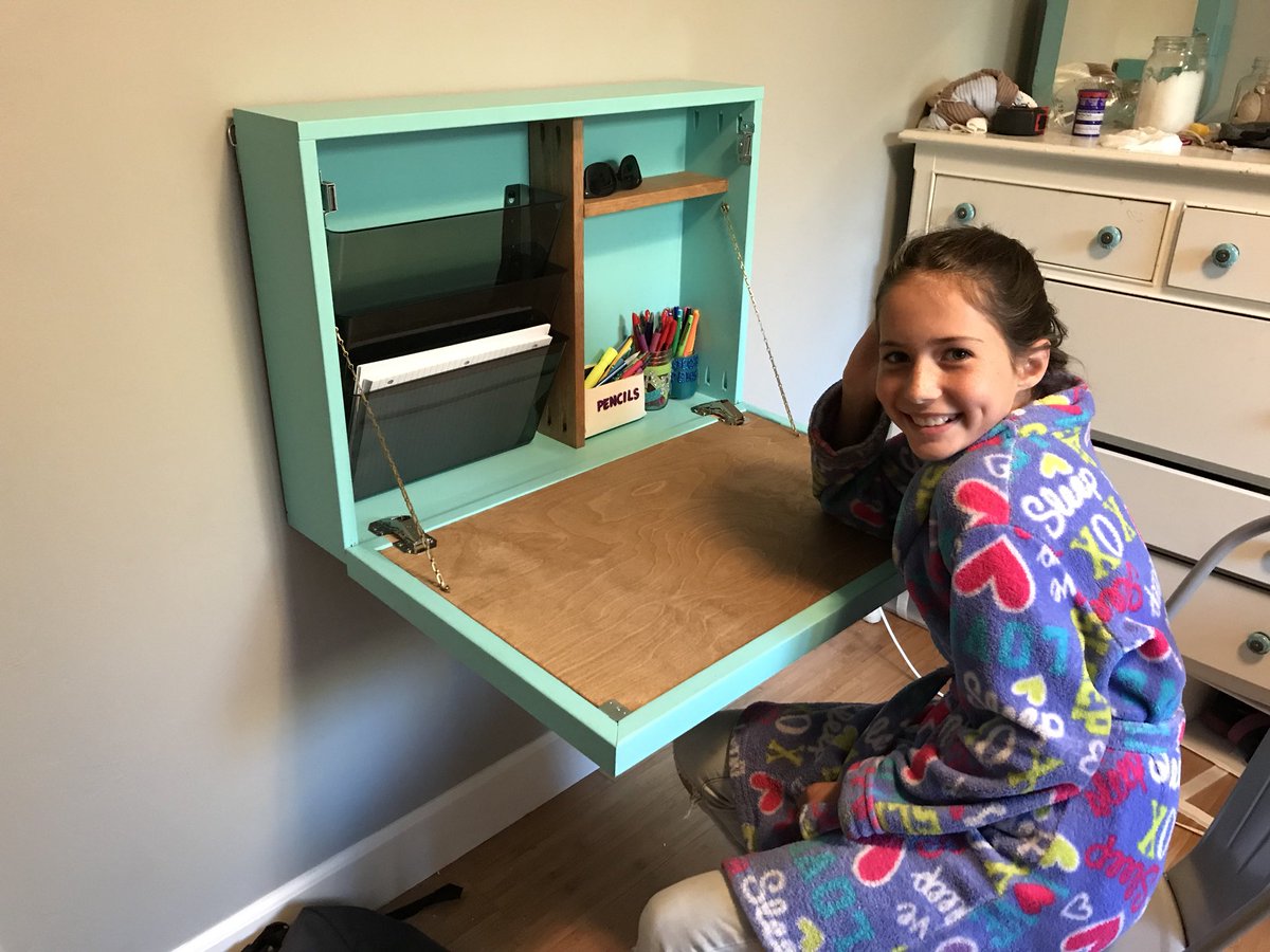 After three days of work, Kate and I finished her wall desk. Someone’s happy.