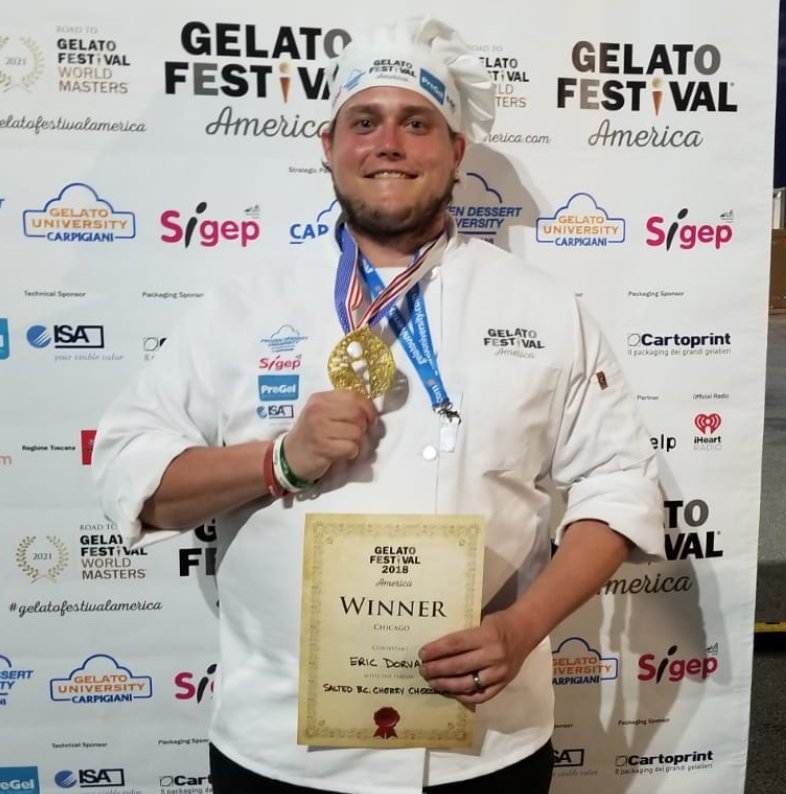 MASSIVE congratulations to the incredible Eric from <a href="/bellagelateria/">Bella Gelateria</a>, who's the champion of the #Chicago gelato festival! His flavor Salted BC Black Cherry Cheesecake won with a combination of the jury and popular votes. 👏👏👏
#gelatofestivalamerica