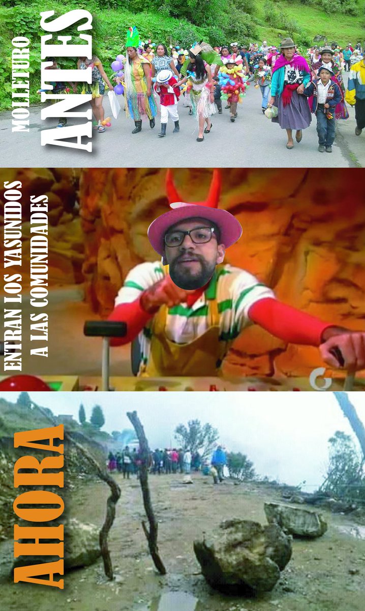 Pablin231's tweet photo. Antes salíamos a desfiles no a huelgas, antes no trabajábamos en comunidad no contra las comunidades, desde que @pauljarrin92 @Yasunidos entraron a nuestra parroquia la han destrozado y acabado con nuestro #Molleturo #CompliceDeDelincuentes

@Lenin @PoliciaEcuador https://t.co/zaIbMa7wUu